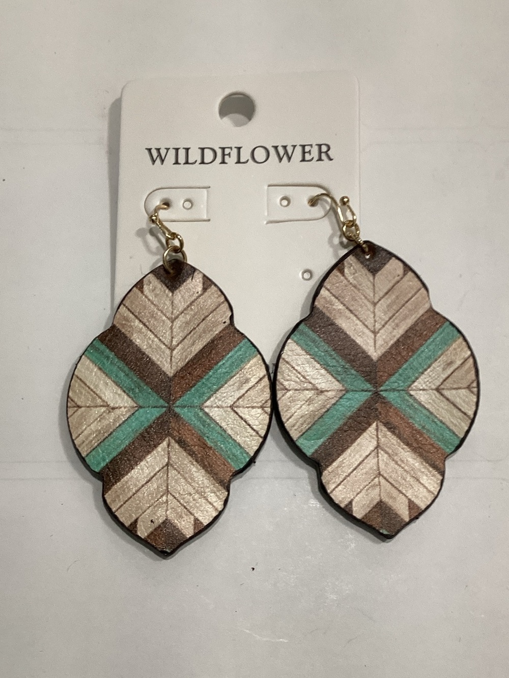 Wildflower Turquoise, Brown & Cream Geometric Drop Earrings